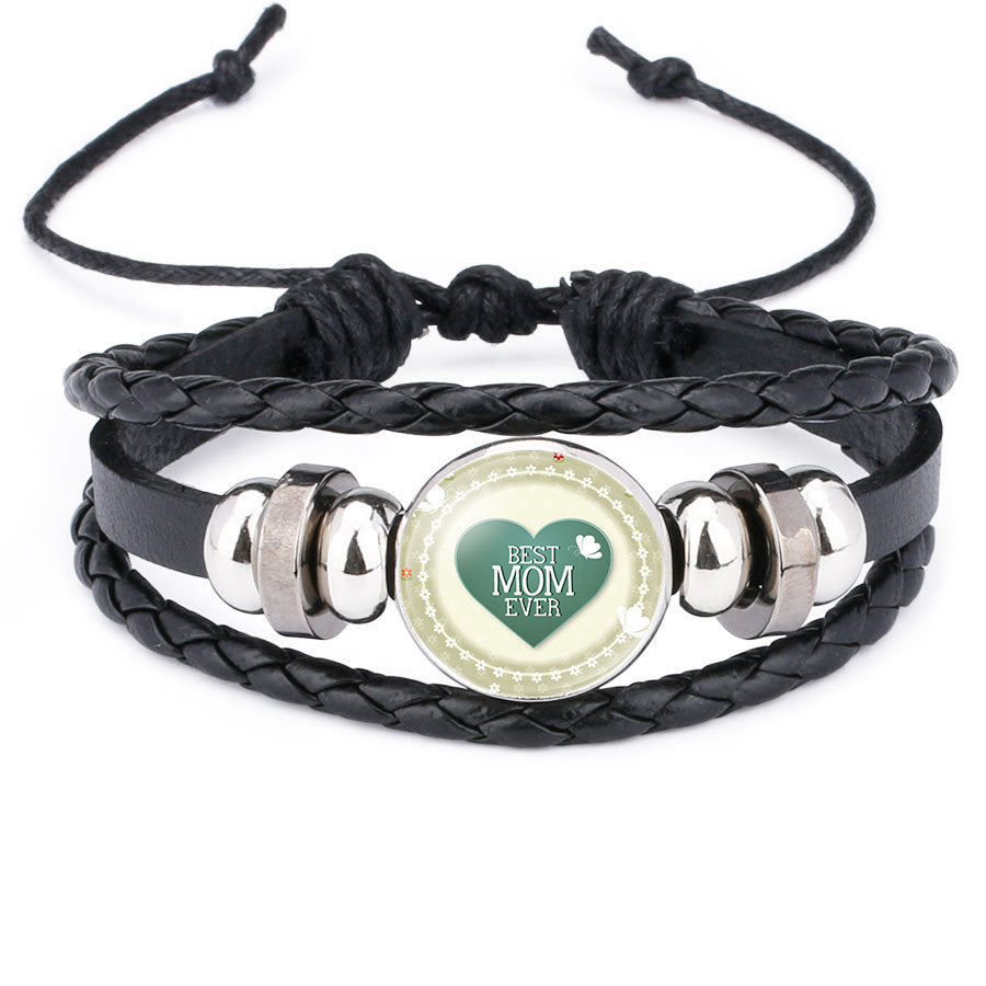 Wholesale MOM Love Handmade Beaded Rope Cowhide Bracelet
